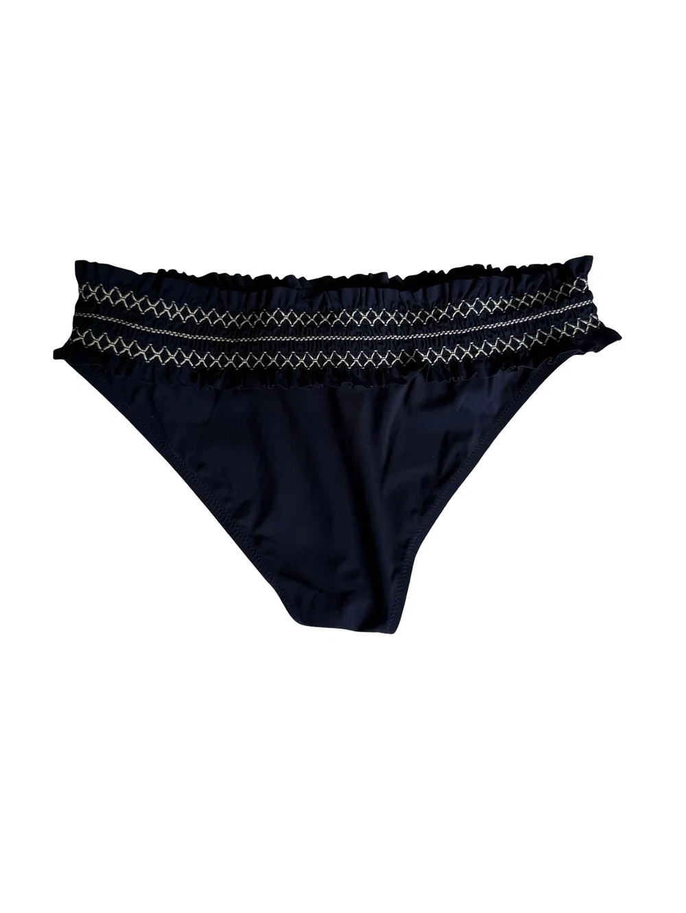 Tory Burch Navy Blue Smocked Costa Bikini Bottom Size M